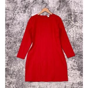 New J Crew Dress 8 Womens Red Ponte Classic Long Sleeve Sheath